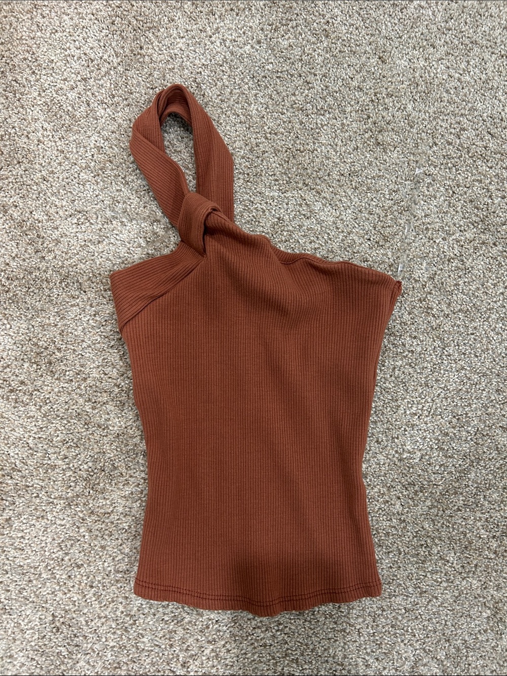 Windsor One-Shoulder Ribbed Top in Rust Brown